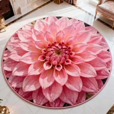Yousheng Floral Plush Floor Mat 3D Optical Illusion Round Small Area Rug Non-Slip Absorbent Carpet for Living Room Bedroom Kitchen Bathroom Sofa