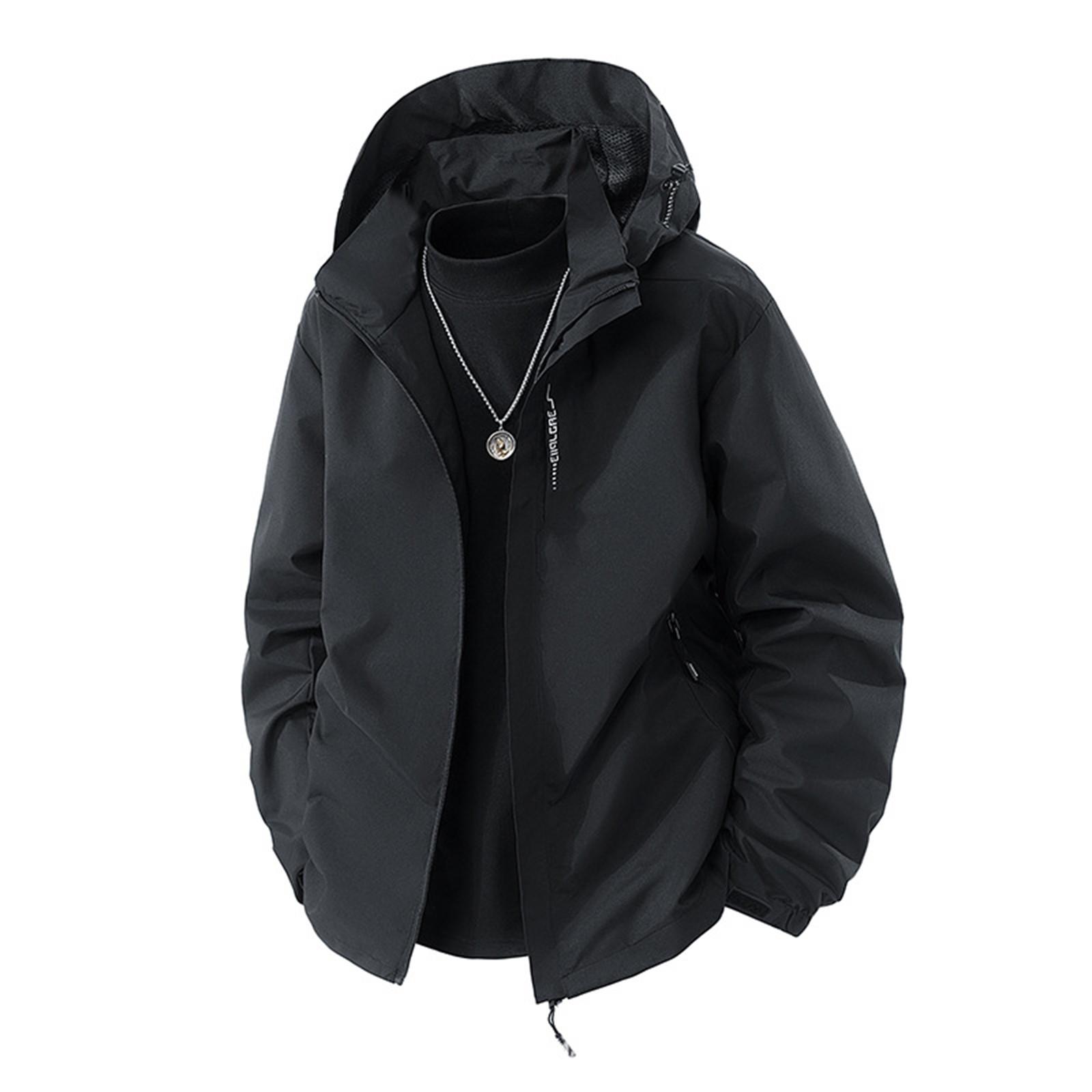 

Men s Solid Color Jacket Men s Casual Cports Outdoor Mountaineering Waterproof Jacket L чёрный