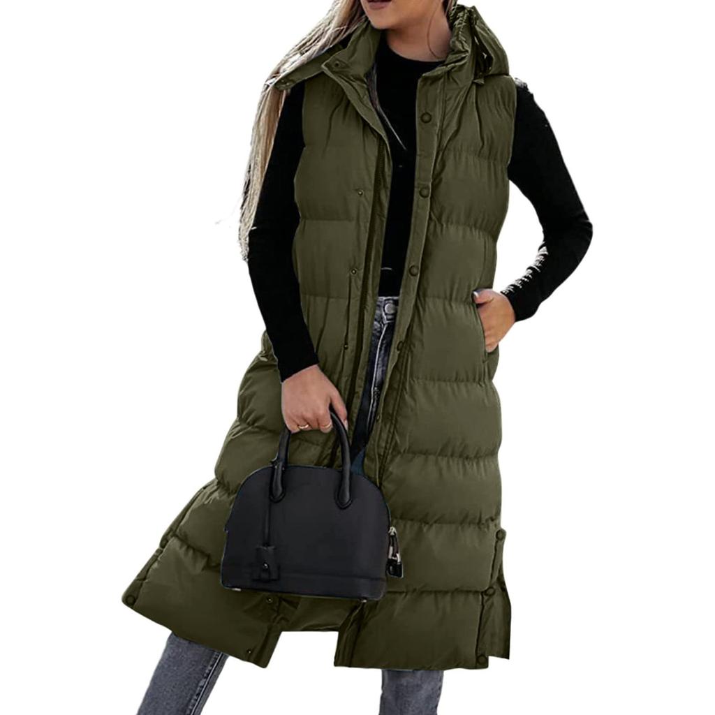 Women's Long Down Vest With Hood Winter Lightweight Long Slim Vest Jacket Sleeveless Vest