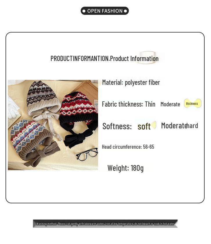 Luochi Fair Isle Knit Hat – Stylish, Adjustable, Warm Wool Hat for Autumn & Winter