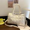 Chic Quilted Puffer Tote Bag for Women  Solid Color Soft Fabric Shoulder Handbag