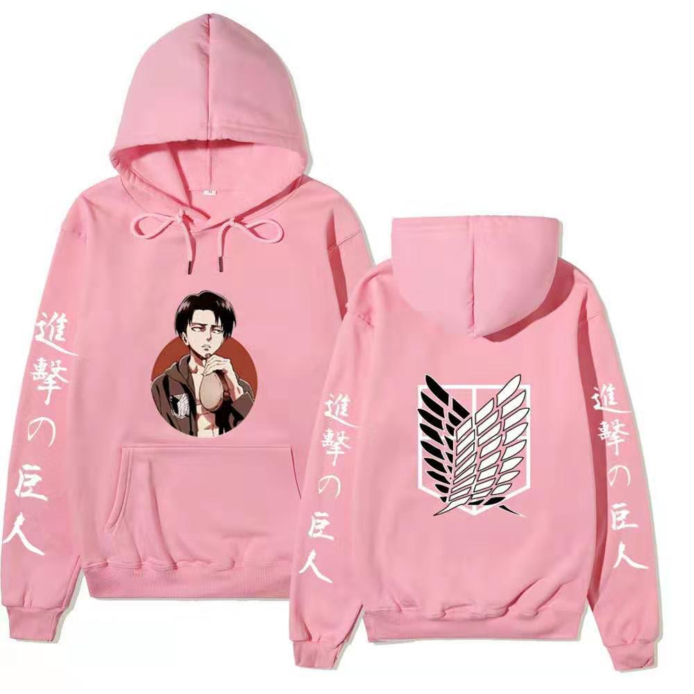 Attack On Titan Levi Ackerman Hoodie Unisex Fleece Sweatshirt, Front Character Print, Back Wings Logo, Japanese Sleeve Text, Autumn Winter Pullover