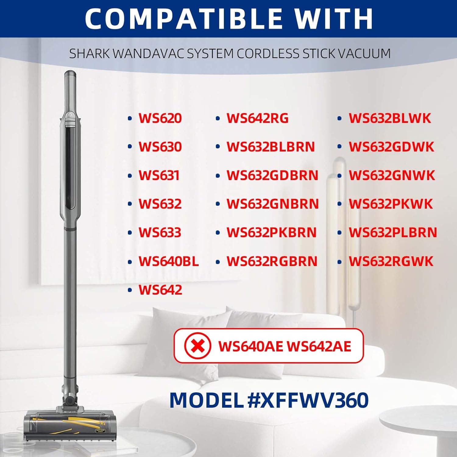 

Replacement Filters for Wandvac WV360 WS620-WS632 - 6-Pack, Compatible with CordlStick Vacuum United States