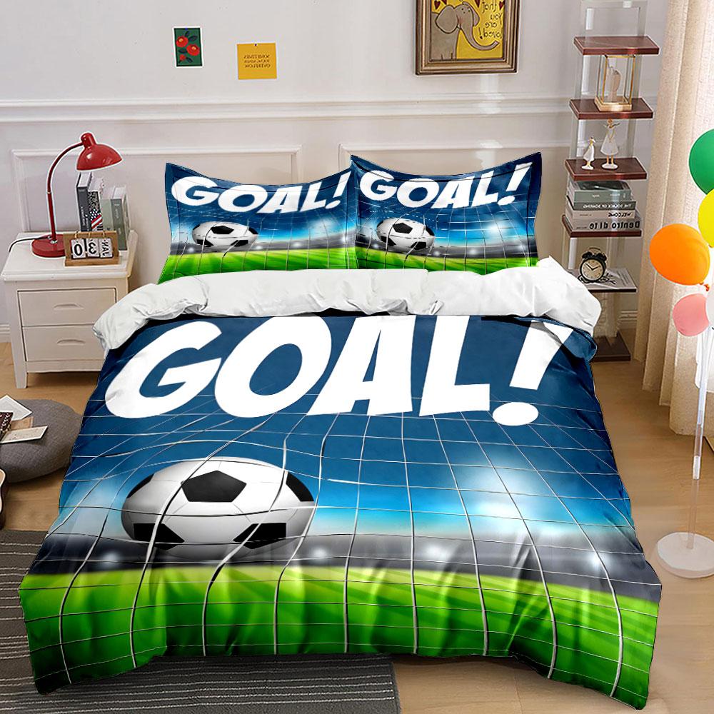 Multiple sizes Soccer ball and net Print Bedding Set 1 Duvet Cover 2 Pillowcases for Adult and Children Luxury Gift Full Size
