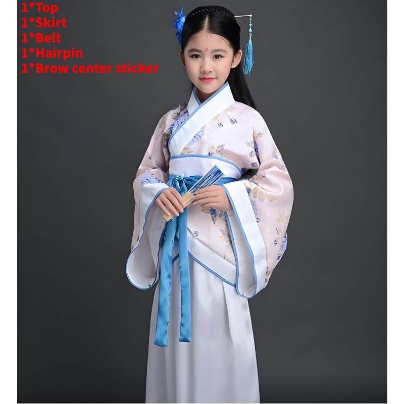 Chinese Style Childrens Hanfu Costume With Taffeta Fabric For Ethnic Dance Performances