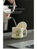 Beige Ru Ware Ceramic Tea Cup with Cute Kitten Design and Lid, Gift Boxed