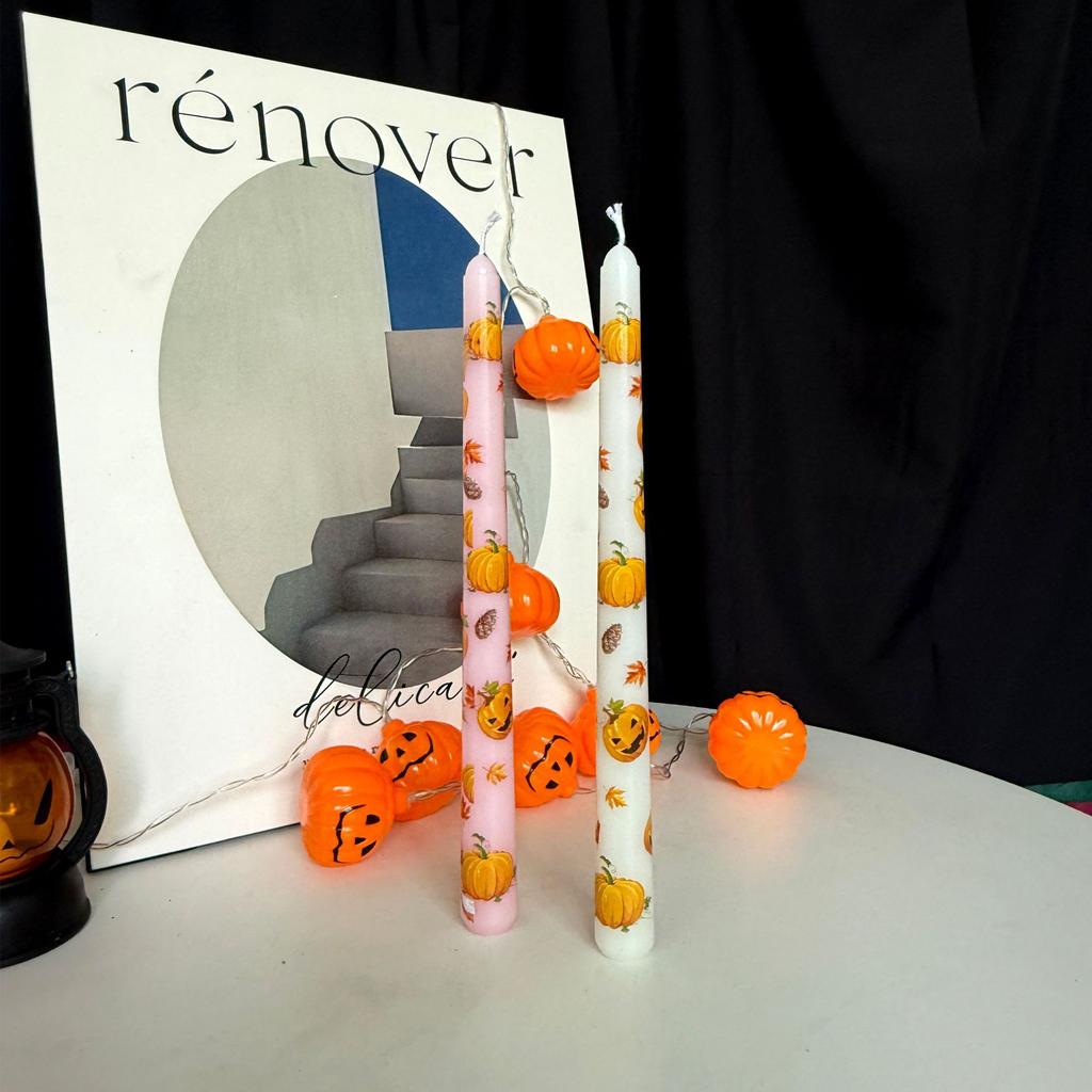 25cm Halloween Pumpkin Print Tapered Long Pole Candle Party Prop Decoration Halloween Gift
