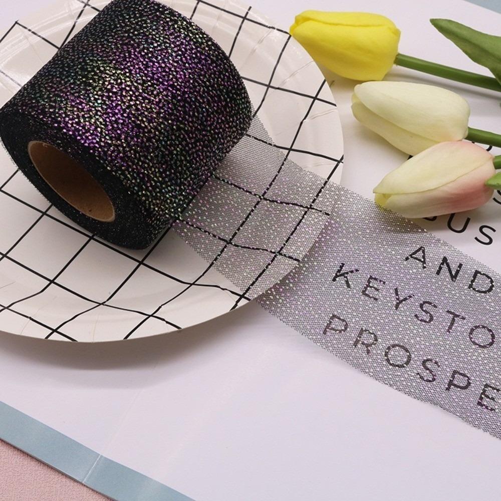 6CM 25Yards Glitter Dot Tulle Roll DIY Craft Gifts Packaging Material New Crystal Sequin Ribbons
