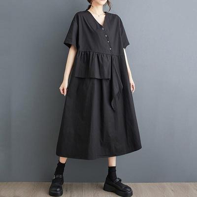 Short Sleeve Plus Size Cotton Vintage New In Dresses for Women Casual Loose Long Summer Dress