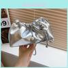 Fashionable Black And Silver Pu Bucket Bag For Ladies With Chic Ruffled Design