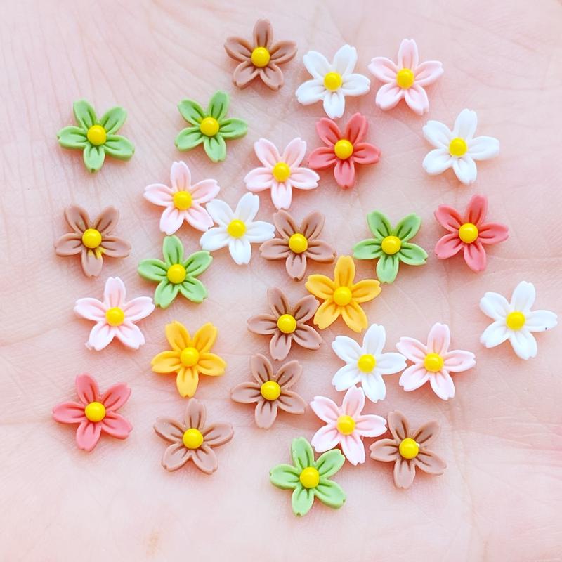 100 Pz 8mm Resina 3D Colorato Mini Fiore Gemme Flatback Figurine Scrapbook Wedding Applique Nail Art Decor Artigianato