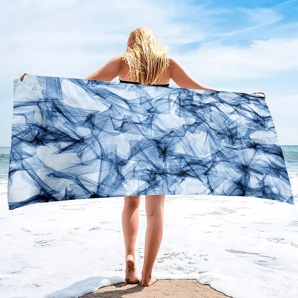 Geometry Marble Bath Towel,Abstract Beach Towel Soft Absorbent Washcloths Quick Dry Towelling,Sandless Lightweight Beach Blanket