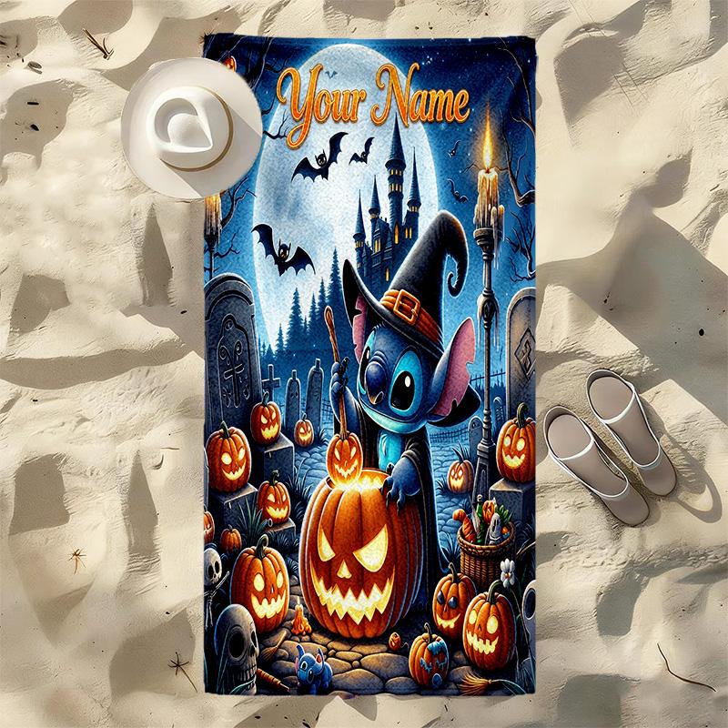 Custom Name Halloween Night Stylish Digital Printing Beach Towel Quick‑Drying Absorbent Blanket for Beach Pool Gym Travel