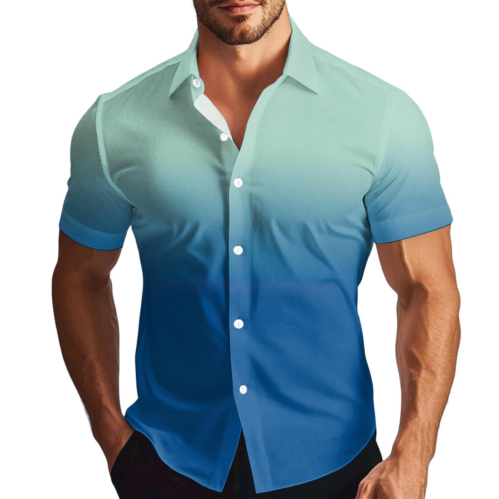 

Мужская модная атласная рубашка с коротким рукавом с принтом XXXL циан