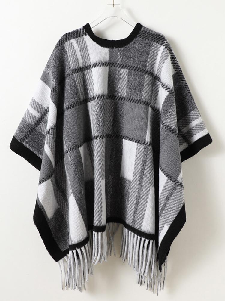 Winter Women Scarf Layers Poncho Elegant Lady Men Retro Plaid Print Wrap Shawl Warm Casual Scarve Capa Para Mujer Pashmina Cloak