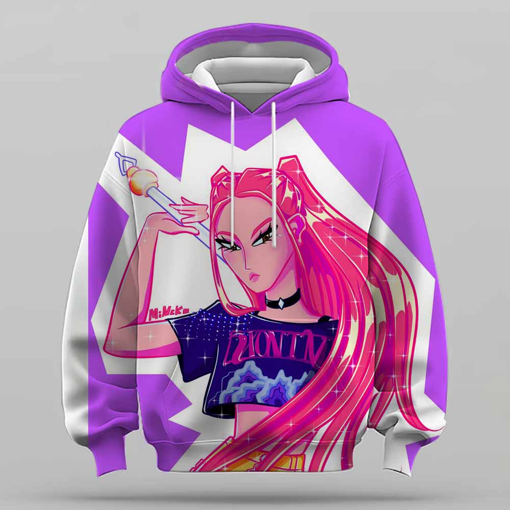 KPop Demon Hunter Rumi Cute Cartoon Girl Hoodie Warm Children's Wavy Fashion Casual Pullover