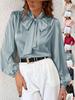 Damen Satin Langarm High Neck Top mit Schleife