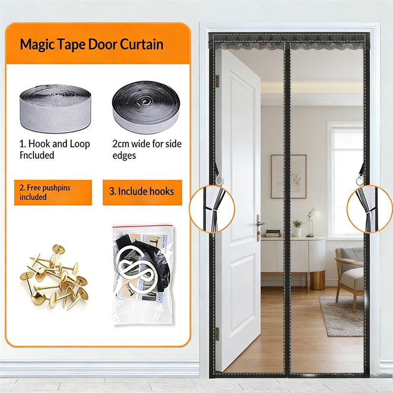 Магнитная Шторка-Дверь, Сетчатая Дверь, Бытовая, От Комаров, Без Сверления, Невидимая Шторка-Дверь от Комаров 70*200cm чёрный