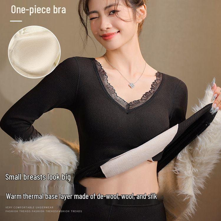 2025 Stylish Cashmere Wool & Silk Warm Base Layer with Built-in Bra Pads
