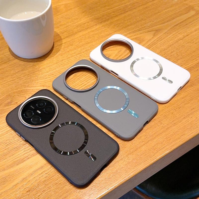For Huawei Mate 70 Air Case Magnetic Wireless Charge CD Pattern PU Leather Metal Alloy Camera Frame Protection Back Cover