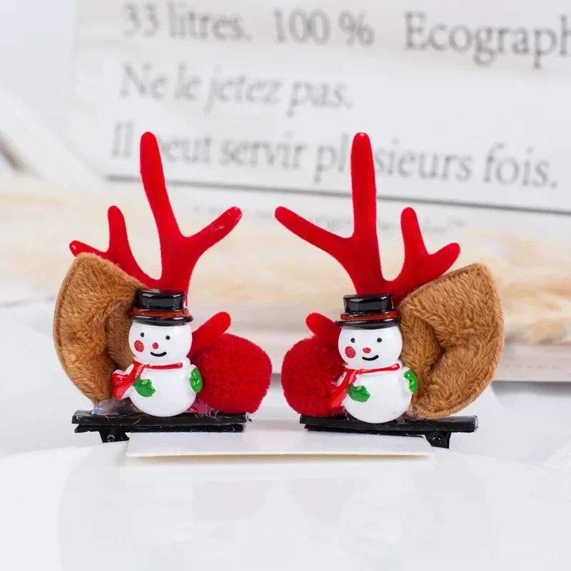 2pcs Christmas Hairpin Cute Antler Deer Ear Hair Clips Santa Claus Snowman Barrettes for Girls Headwear Women Hair Accessories