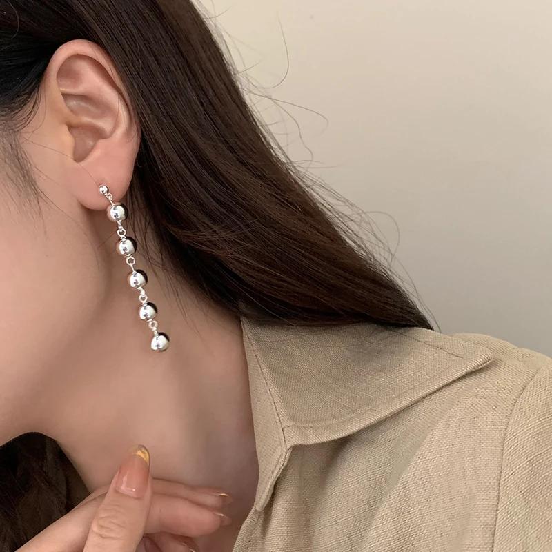 PONYKISS  Sterling Silver Bead Ball Pendant Stud Earrings for Women Minimalist Trendy Fine  Geometric Accessories