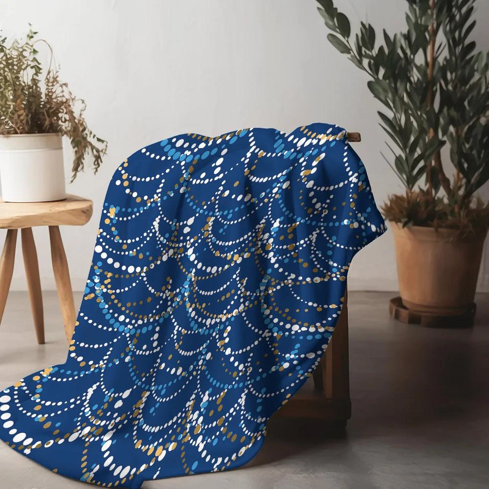 Marineblau Gepunktete Fleecedecke, Gold-Weiß Wirbelmuster Design, Moderne Kunst Überwurf für Zeitgenössische Wohnzimmerdekoration