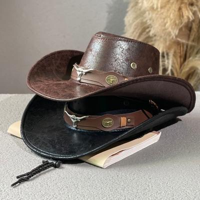 Western Cowboyhüte aus Kunstleder für Damen Herren Vintage Gentleman Kleidhüte Panama Cowgirl Jazzkappe Sombrero Hombre