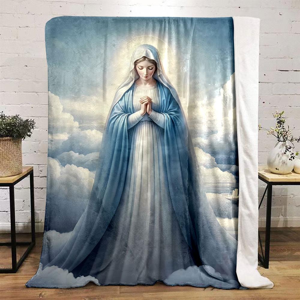 Religious Madonna Cloudscape Throw Printed Blanket for Living Room Bed Couch lunch break Soft Cozy Blanket for Friend's festival Gift