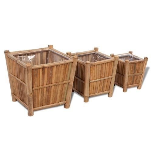 Pots de fleurs - vidaXL - 3 pcs - Bambou résistant aux intempéries - Dimensions variées - Carré