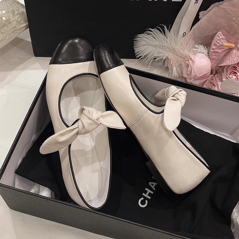 Leather Version~ Xiaoxiangfeng Bow Mary Jane Ballet Flats 2025 New French Light Mouth Single Shoes