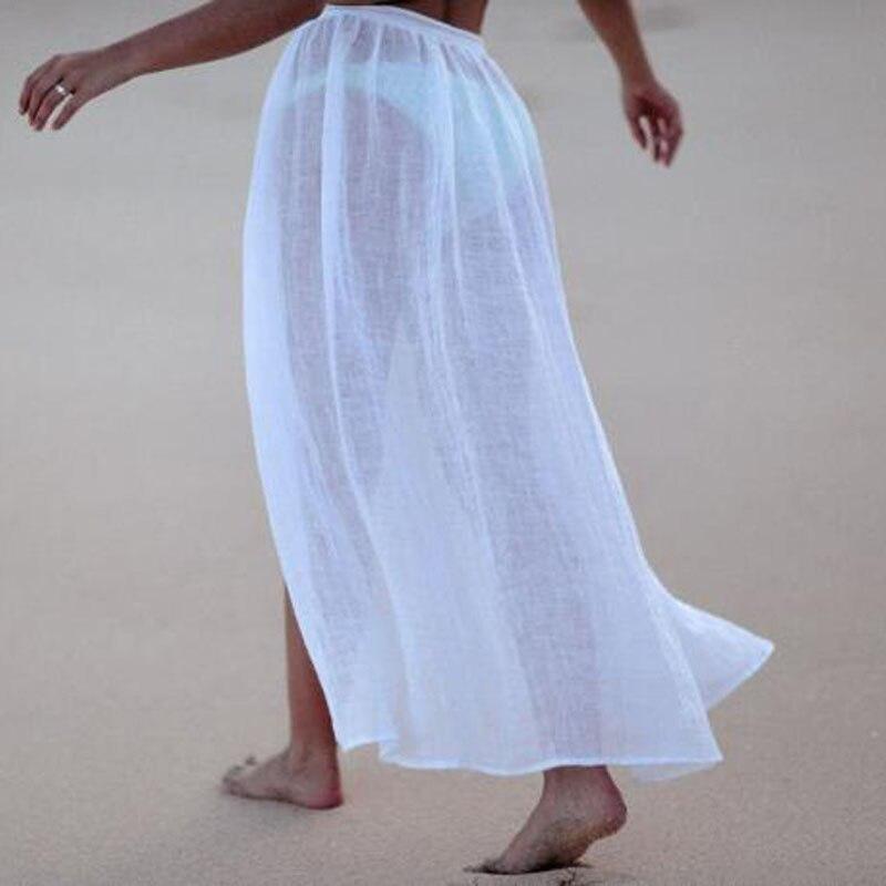 Casual Beach Sunscreen Skirt High Split Sport Swim Sweet Sexy Skirt Lady Seaside Vacation See Through White Skirt 22296