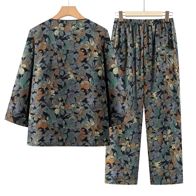 

Floral Print Mid-Sleeve Summer Shirt Set for Women - Stylish Outfit for Middle-Aged and Elderly Ladies 2XL (recommended for 50-57.5 kg) зелёный