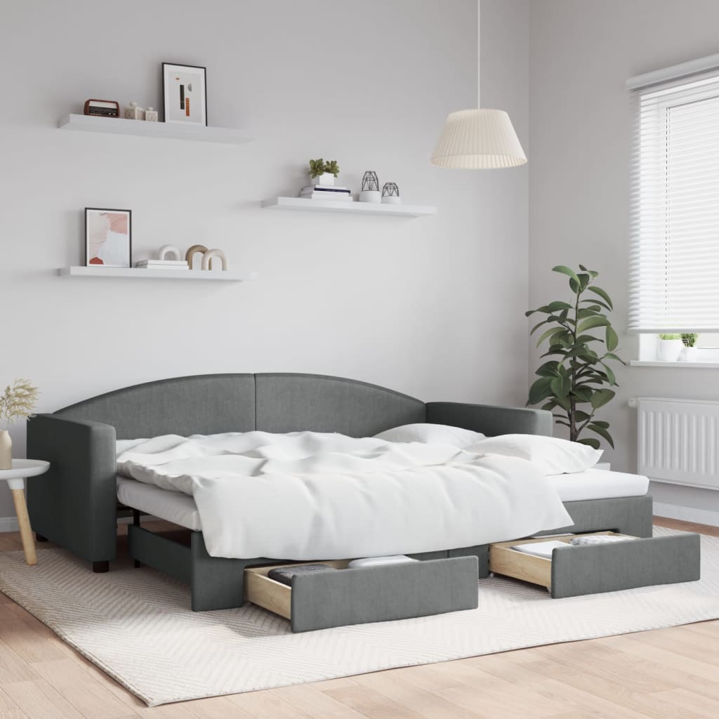 Pull Out Daybed with Drawers Dark Grey 90x200 cm Fabric