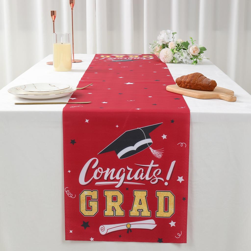 Graduation Table Runner Graduation Decorations 2026 Black Gold Polyester Graduation Table Cloth Prom Grad Party Table Decoration