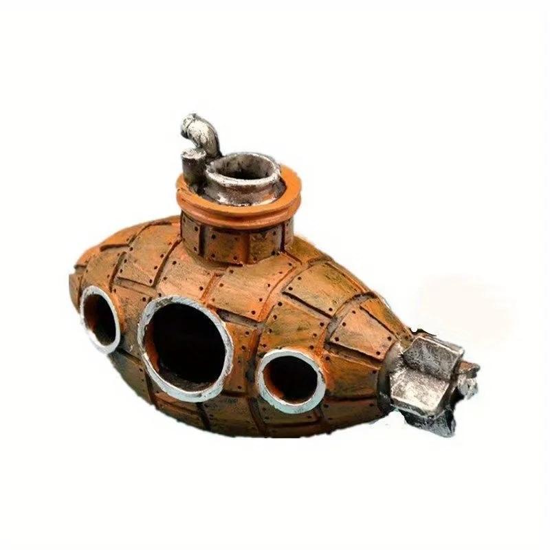 Аквариум для маленьких рыбок, домик для укрытия из смолы, подводная лодка, украшения, ландшафт, подводная лодка, аквариум, принадлежности для аквариума White