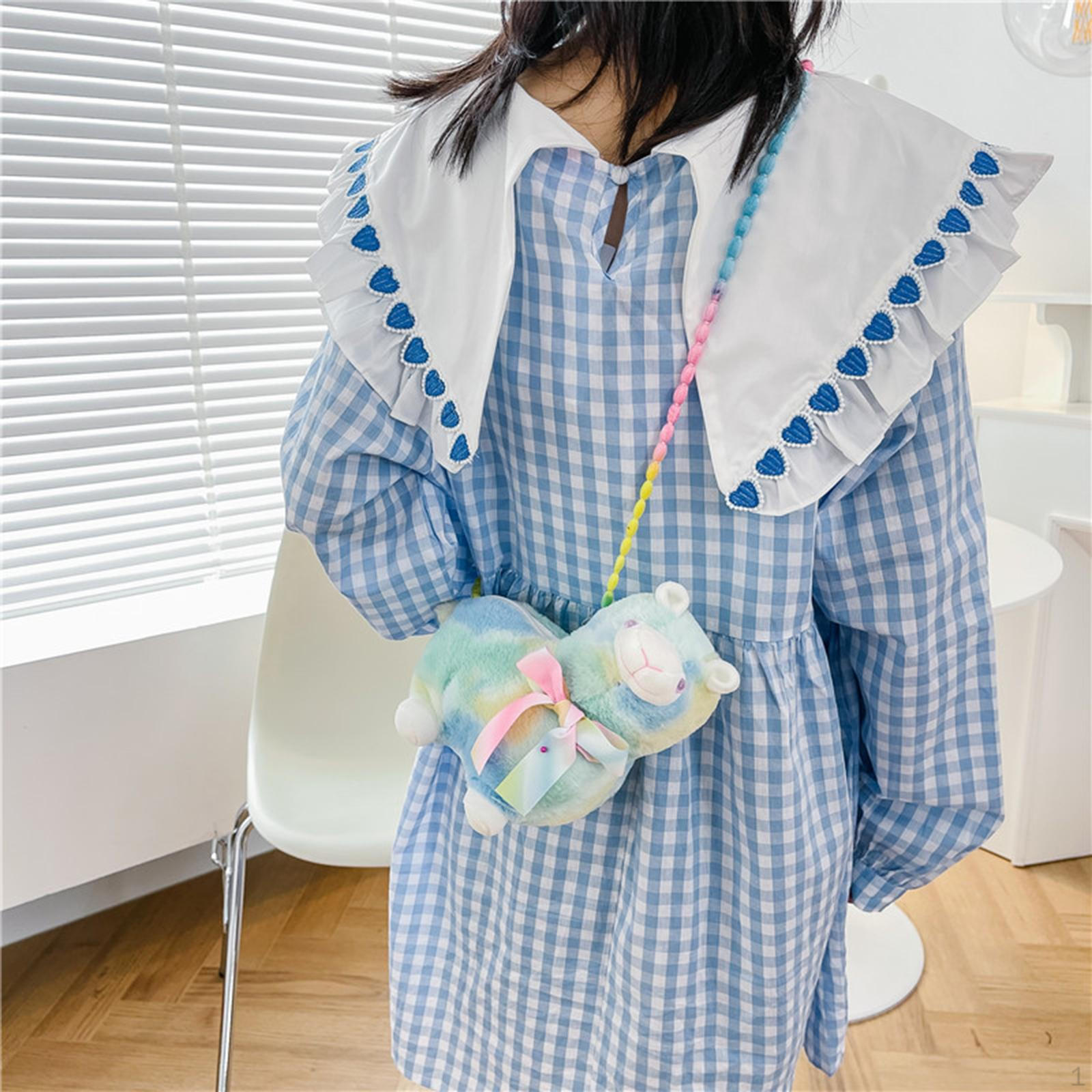 Женская сумка через плечо Мягкая легкая Животные Сумка на плечо Кукла Игрушка Для прогулок на свежем воздухе Blue Pink 790₽