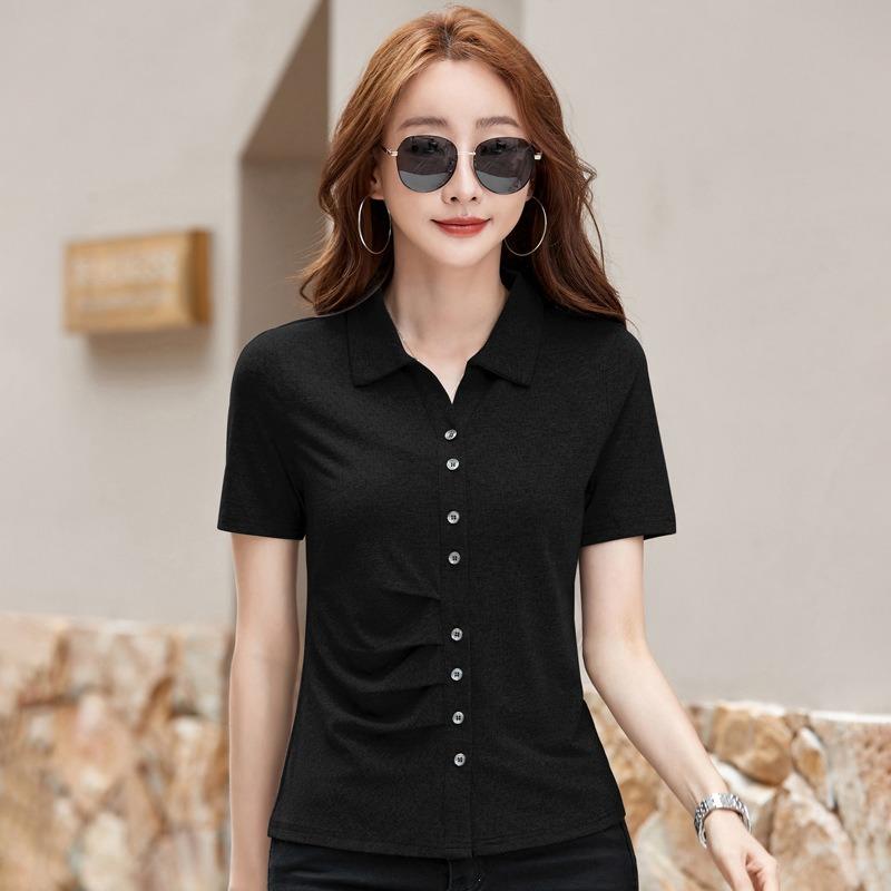 Damen Sommer Neues Revers Kurzarm T-Shirt Slim Dünn Lässig Halbarm POLO-Shirt