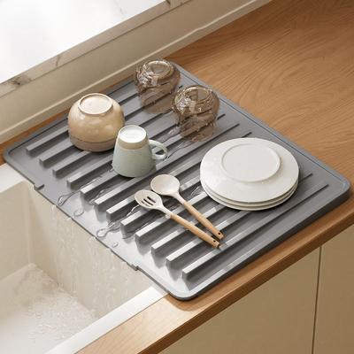 Slope Diversion Design Silicone Dish Drying Mat Non-slip Heat Resistant Kitchen Sink Drain Pad Thickened Large Size