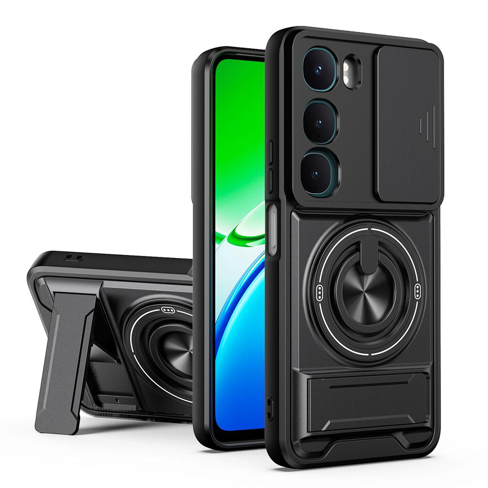 KEYSION Magnetic Phone Case for VIVO Y21d Y31 5G Y19S Pro Slide Camera Protection Upright Kickstand Ring Shockproof Back Cover
