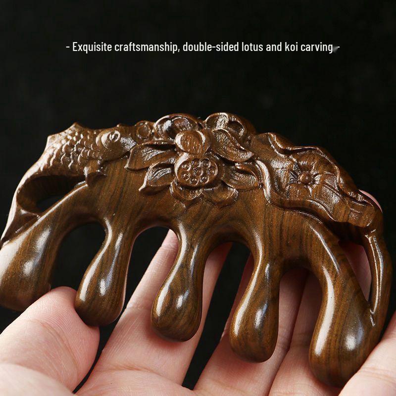 Golden Sandalwood Massage Comb 4-in-1: Meridian Comb, Gua Sha Tool, Scalp Massager.