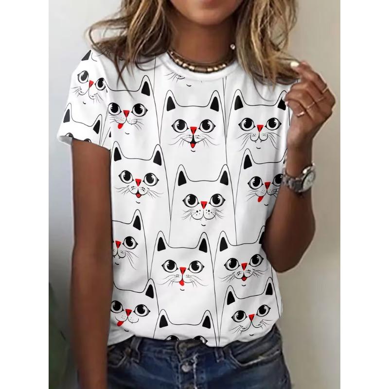 

Summer Cute Cartoon Cat T-Shirts Animal 3D Print Women Men Short Sleeve Round Neck T Shirt Tees Top Female Clothing XL