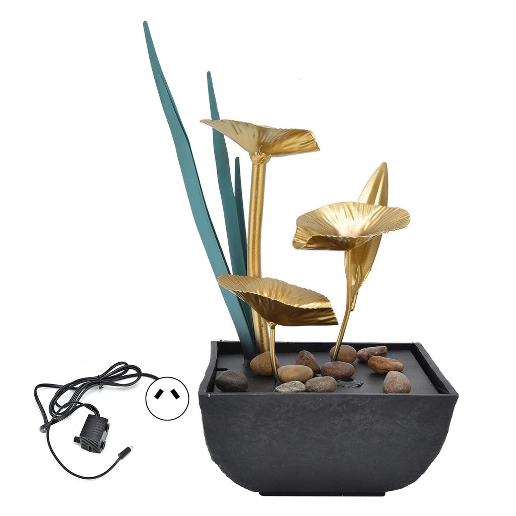 Indoor Tabletop Fountain Lotus LED Waterfall Fountain Ornament Feng Shui Art Craft Home