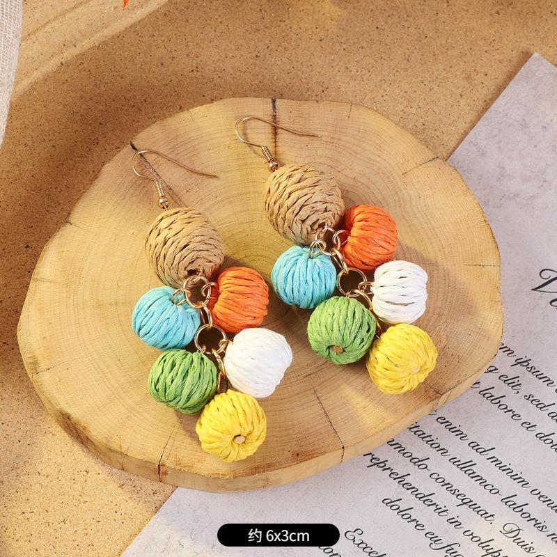 Vintage vacation style grass vine woven earrings Bohemian seaside niche exaggerated stud earrings women's earrings