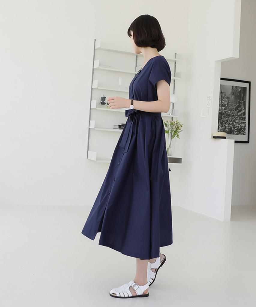 Ppaeppae Button Ribbon Strap Long Dress