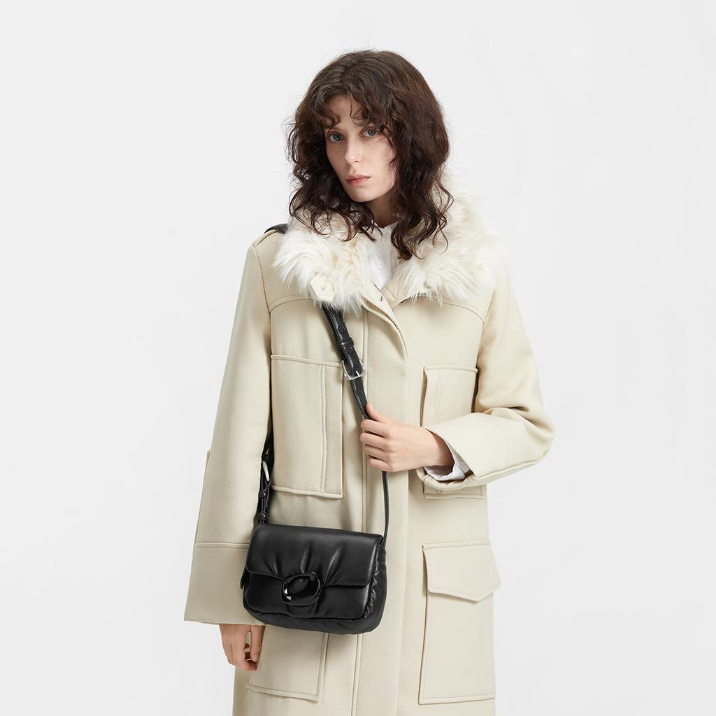 New CHARLES&KEITH PU Shoulder Bag, Small Square Bag, Pillow Bag, Shoulder Bag Women's Dark Brown/Noir Black/Ivory CK2-20271242