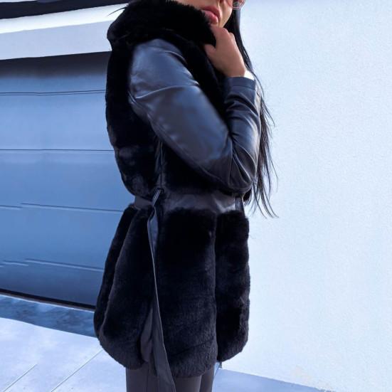 Damski płaszcz zimowy, gruby kaptur, rękawy, jednolity kolor, ciepły kardigan, plus