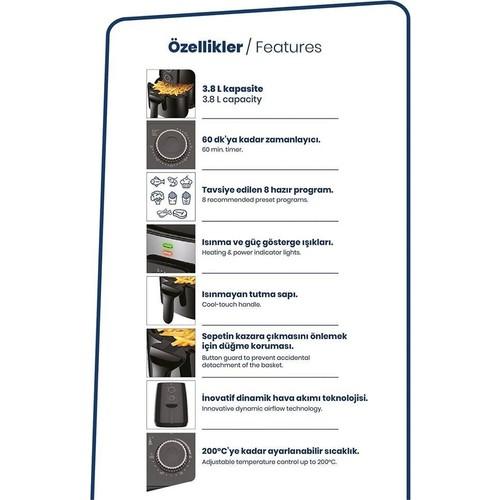 Goldmaster 3.8 Liter Airfryer Oil-Free Frying Hot Air Fryer with Vital Dynamic Airflow Technology GM7477