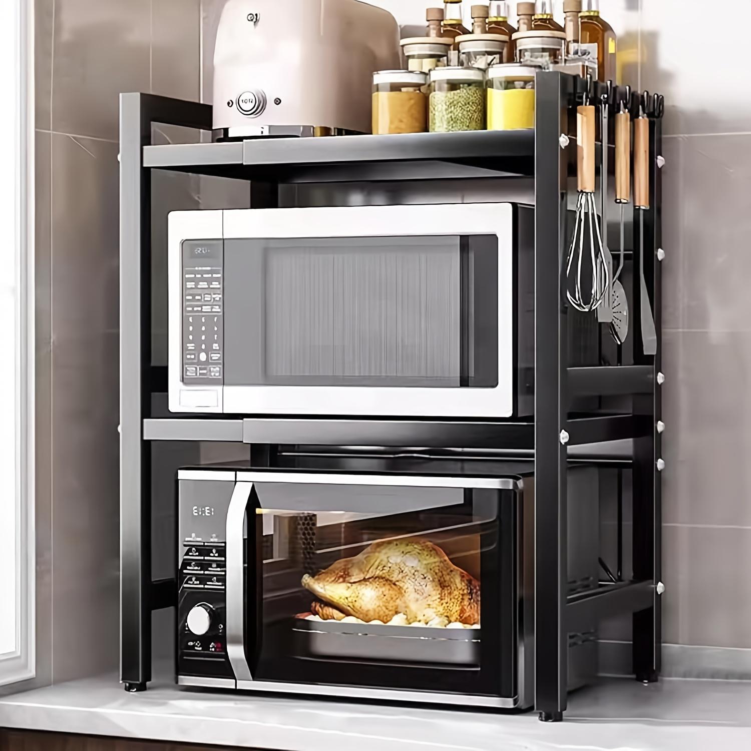 

Многофункциональная стойка для хранения, 3-х уровневая выдвижная стойка для выпечки с 6 крючками, кухонная стойка, полка для специй, кухня чёрный