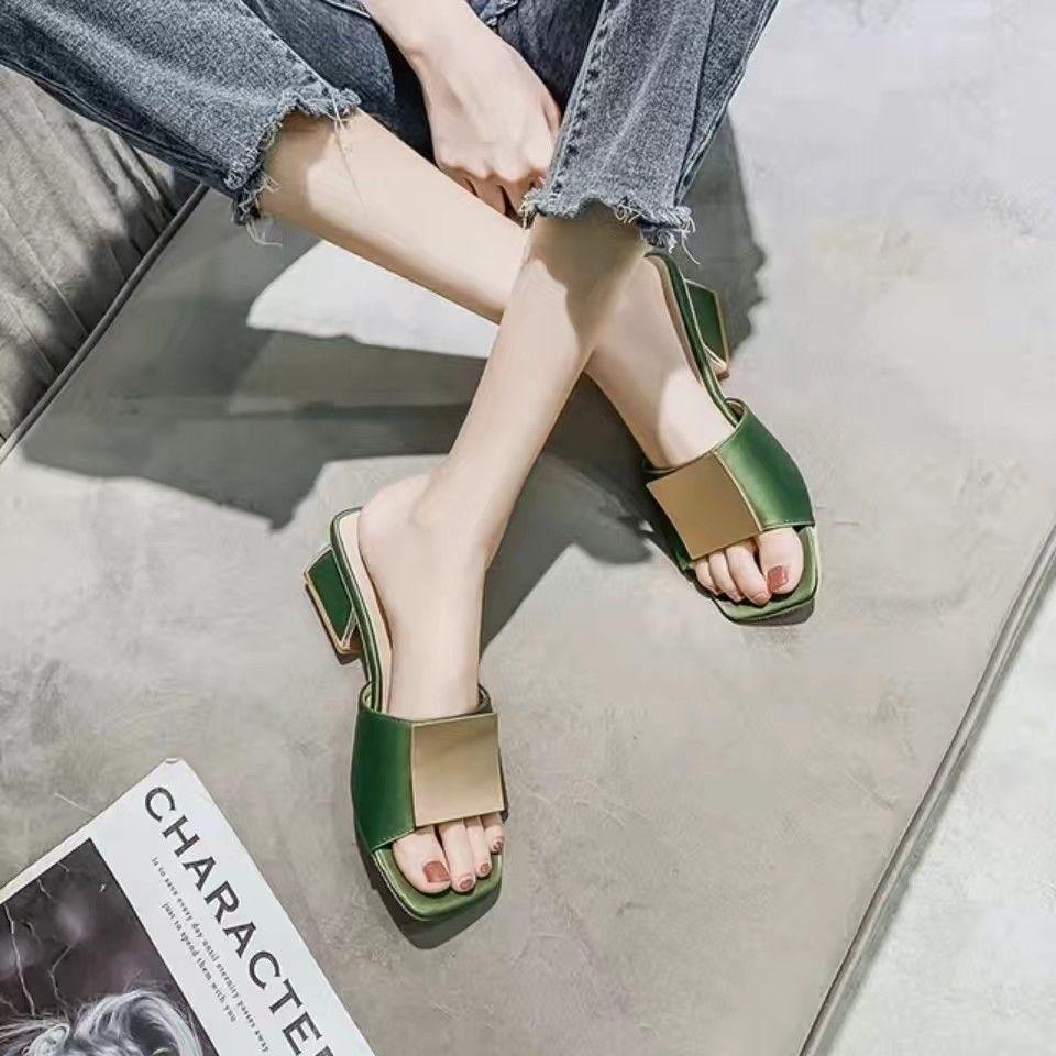 Fashion Open Toe Women's Slippers and Ladies Sandals Outside Low Heel Slides Green Shoes Job on Sale Elegant Fashionable Casual Eva Shoe